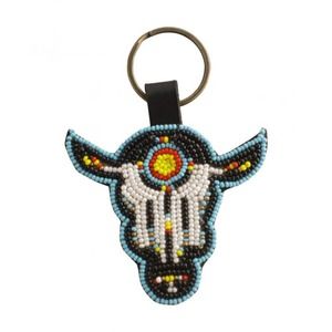 Myra Bag Antique Bull Face Beaded Key Fob Keychain